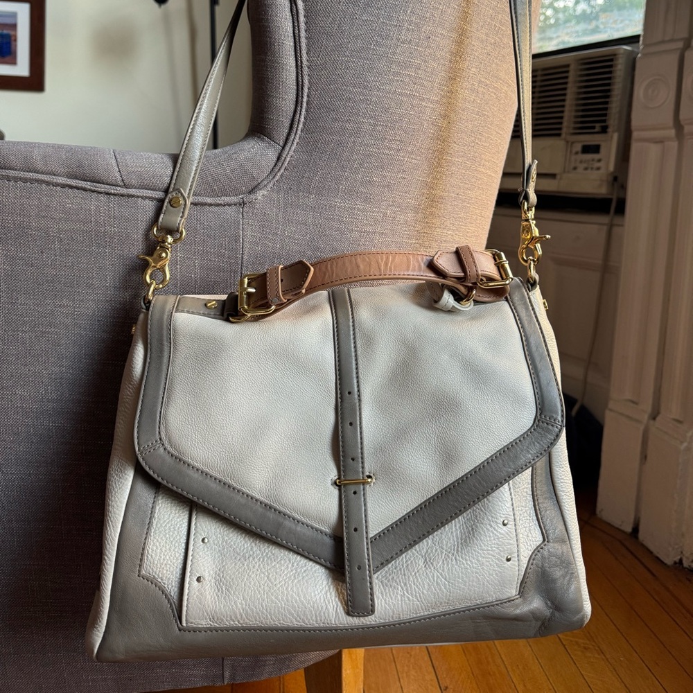 Tory Burch White and Gray Satchel